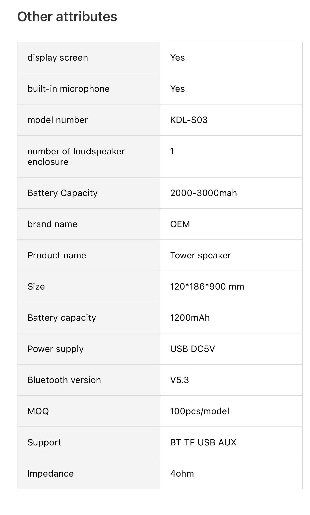 100BG Wireless Tower Speaker Bluetooth/USB/TF/FM